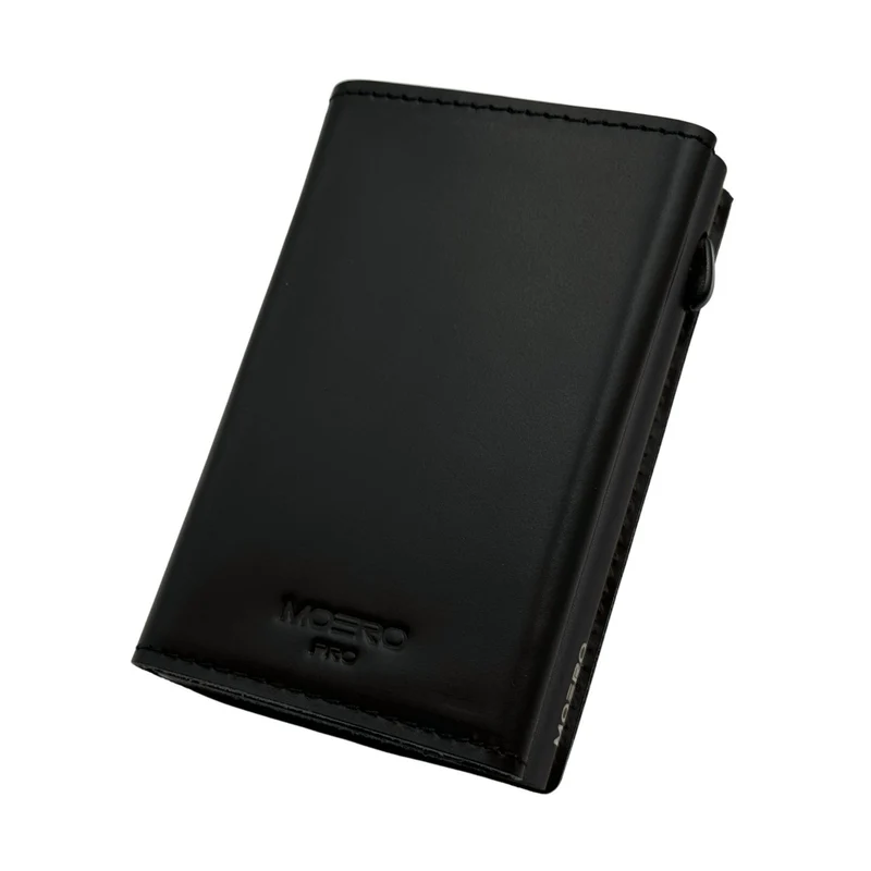 Moero PRO Zip AirTag – Portafoglio Linea Prestige in Vera Pelle con Slot AirTag, Portamonete Zip, RFID e Chiusura Magnetica – Nero