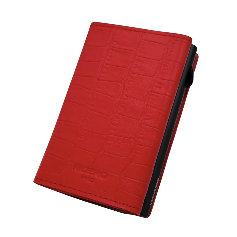 Moero PRO Croco – Portafoglio in Vera Pelle Effetto Coccodrillo con Protezione RFID e Chiusura Magnetica – Rosso