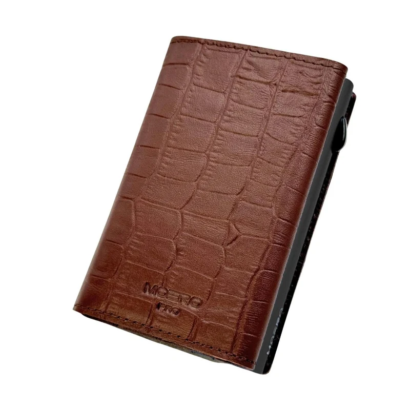 Moero PRO Croco – Portafoglio in Vera Pelle Effetto Coccodrillo con Protezione RFID e Chiusura Magnetica – Marrone