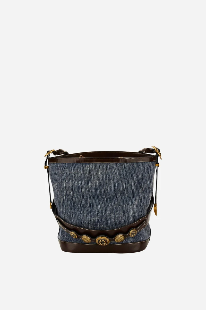 Damen-Bucket-Bag im Gaucho-Chic aus Leinen-Canvas - Bucket