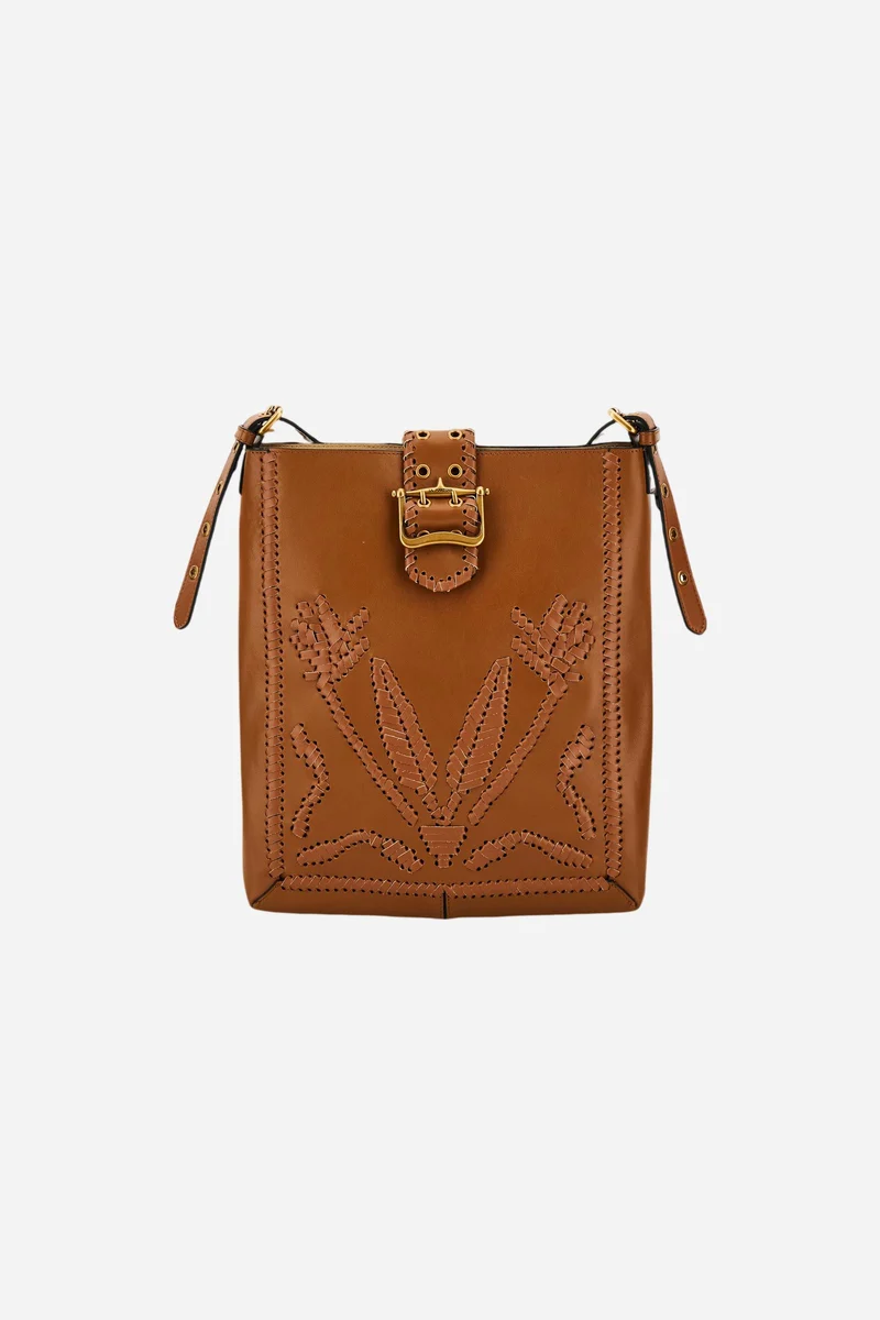 Damen-Umhängetasche aus Leder mit durchbrochenen Stickereien - Fuego Crossbody