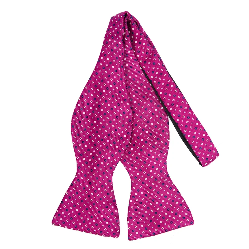 FUCHSIA SELF-TIE PRINTED SILK BOW TIE