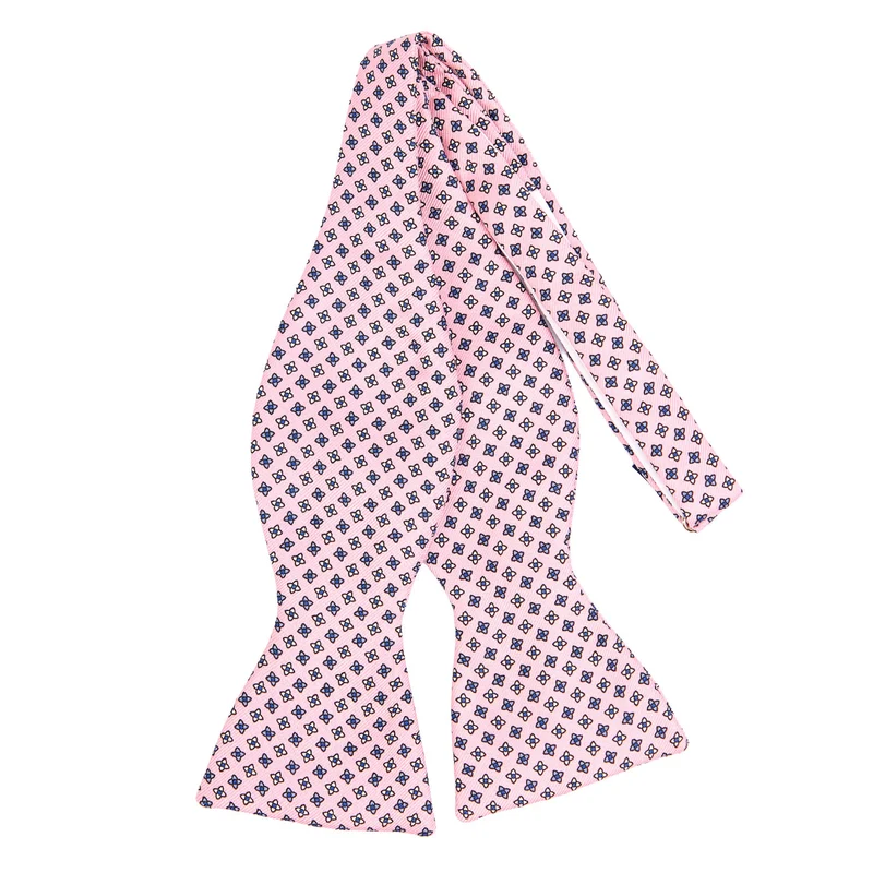 PINK SELF-TIE PRINTED SILK BOW TIE