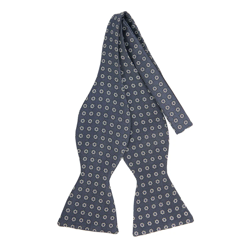 DARK GREY SELF-TIE PRINTED SILK BOWTIE