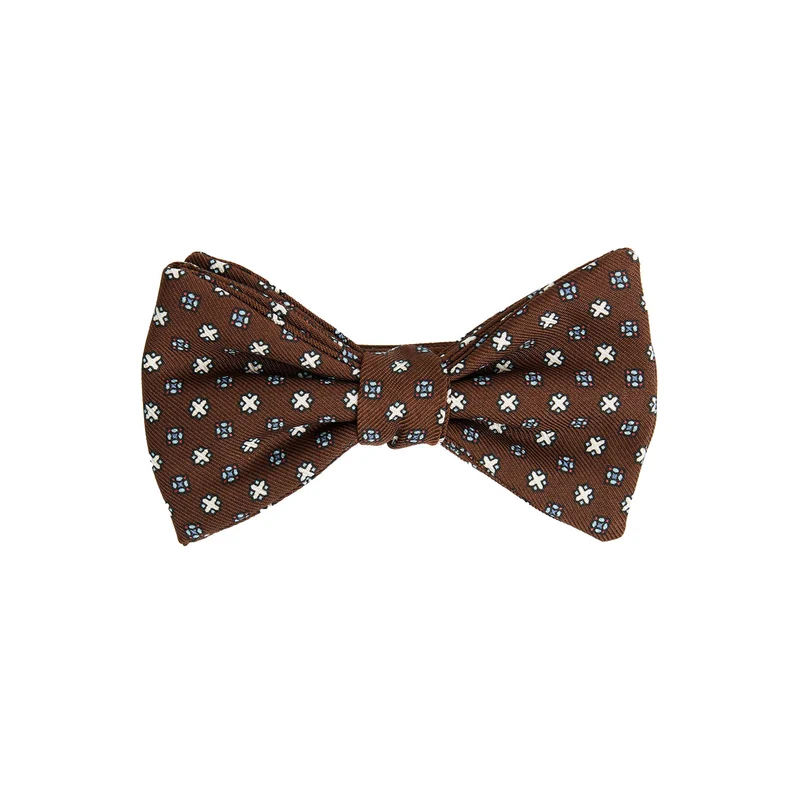 DARK BROWN PRE-KNOTTED PRINTED SILK BOWTIE