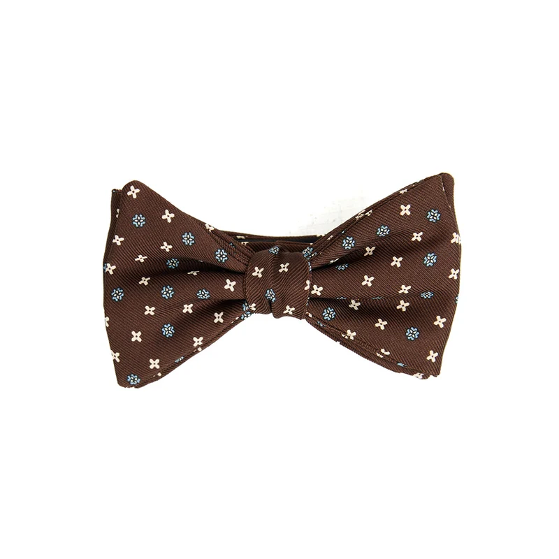 DARK BROWN PRE-KNOTTED PRINTED SILK BOWTIE