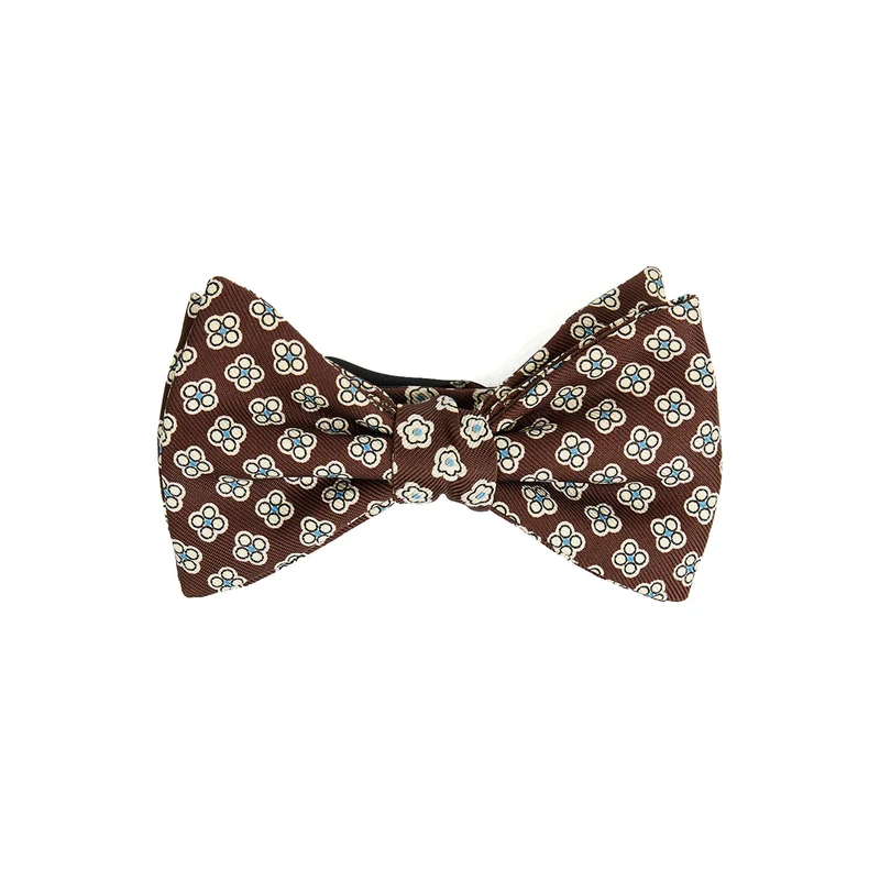 DARK BROWN PRE-KNOTTED PRINTED SILK BOWTIE