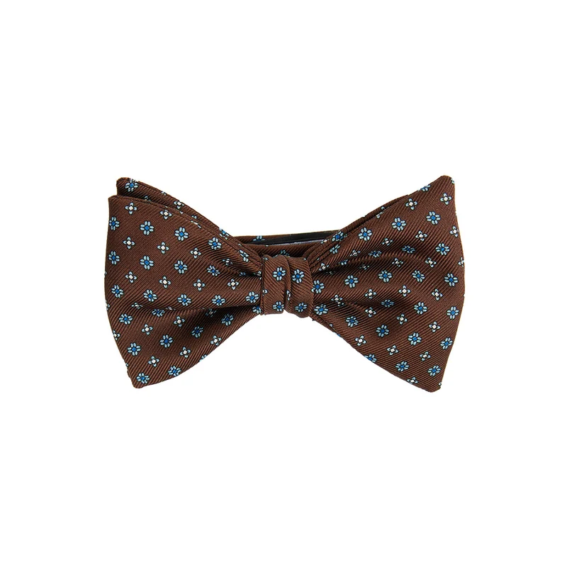DARK BROWN PRE-KNOTTED PRINTED SILK BOWTIE