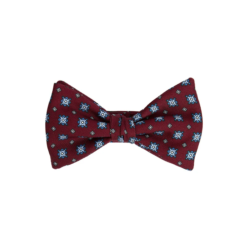 BURGUNDY PRE-KNOTTED PRINTED SILK BOWTIE