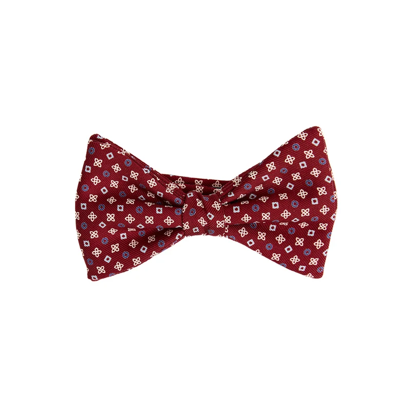 BURGUNDY PRE-KNOTTED PRINTED SILK BOWTIE