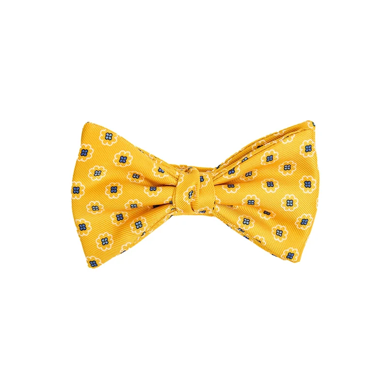 YELLOW PRE-KNOTTED PRINTED SILK BOWTIE