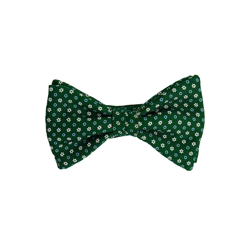 DARK GREEN PRE-KNOTTED PRINTED SILK BOWTIE