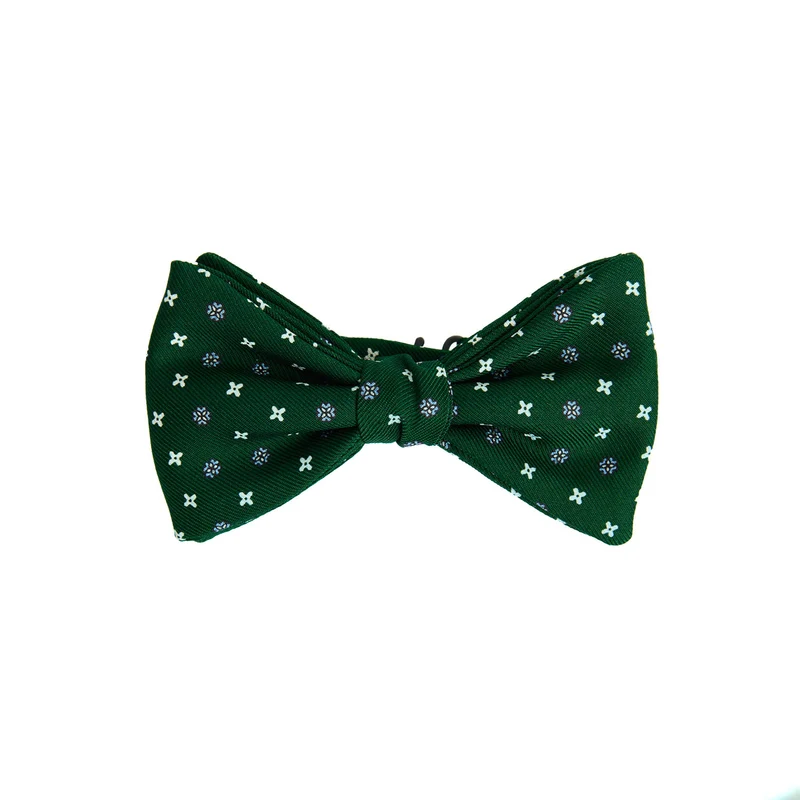 DARK GREEN PRE-KNOTTED PRINTED SILK BOWTIE