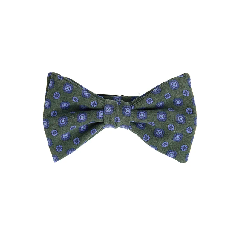 DARK GREEN PRE-KNOTTED PRINTED SILK BOWTIE