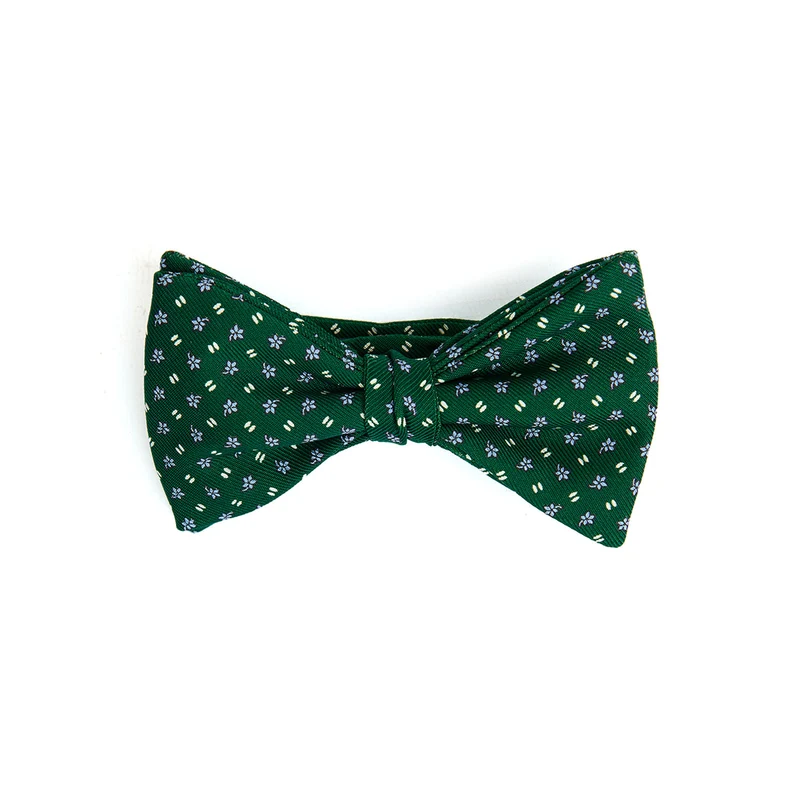 DARK GREEN PRE-KNOTTED PRINTED SILK BOWTIE