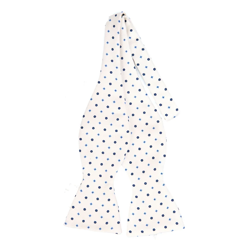 WHITE SELF-TIE PRINTED SILK BOWTIE
