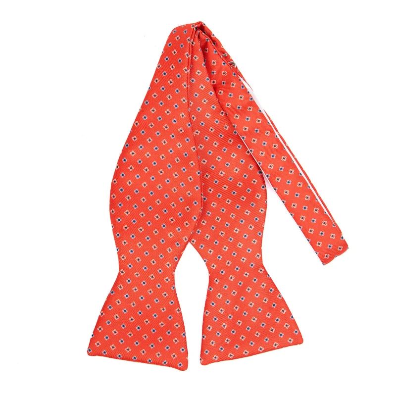 ORANGE SELF-TIE PRINTED SILK BOW TIE