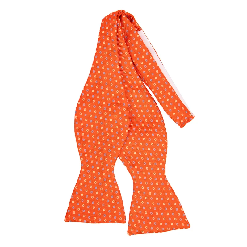 ORANGE SELF-TIE PRINTED SILK BOW TIE
