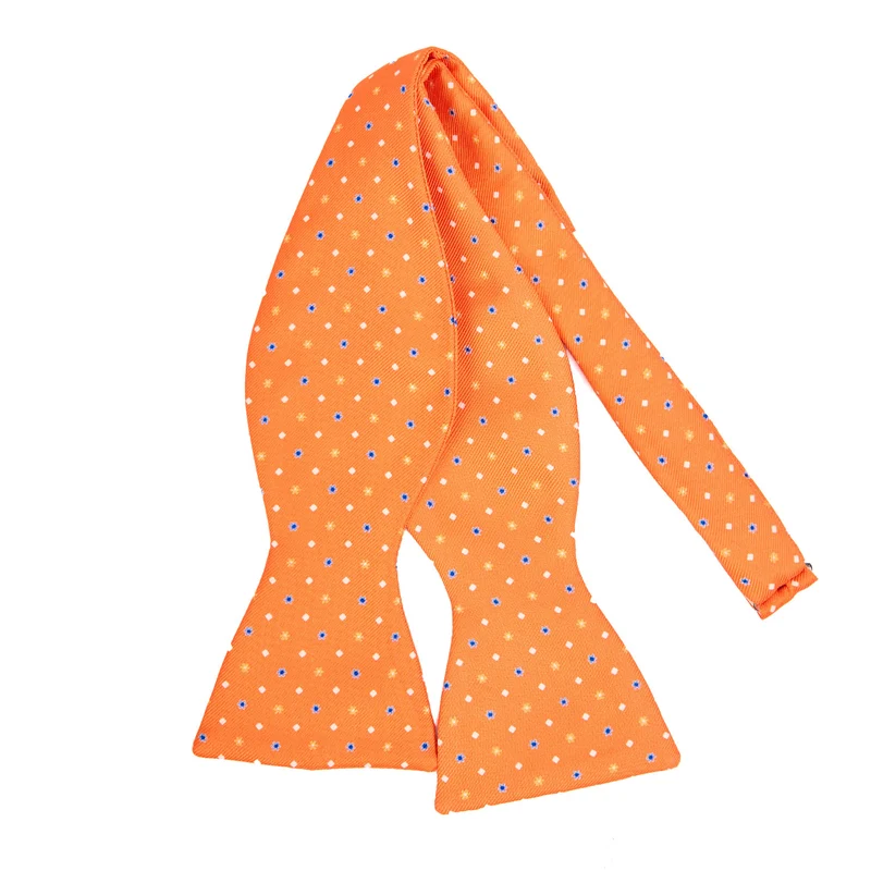 ORANGE SELF-TIE PRINTED SILK BOW TIE