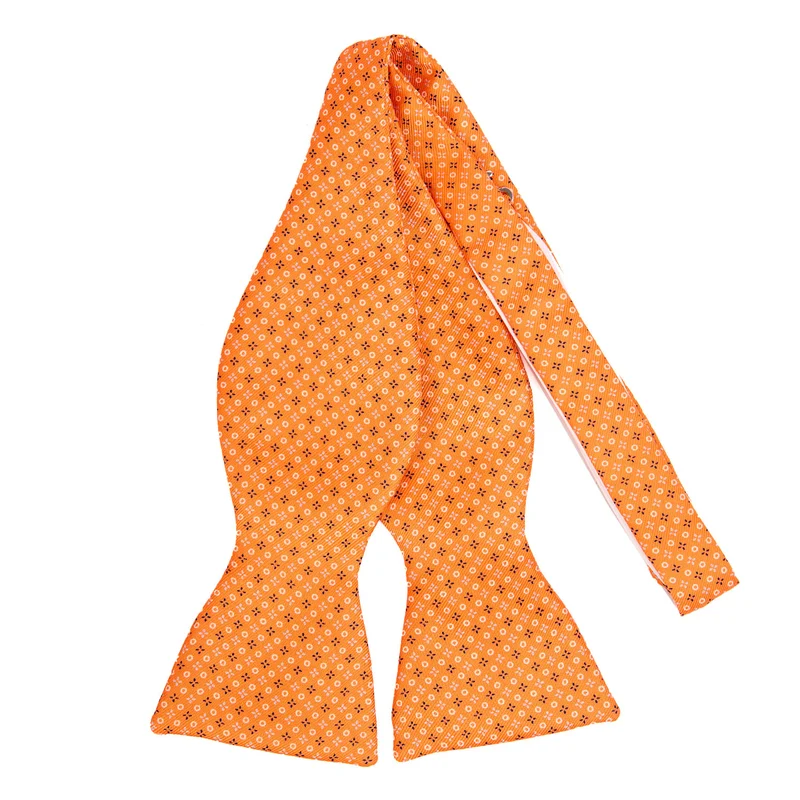 ORANGE SELF-TIE PRINTED SILK BOW TIE