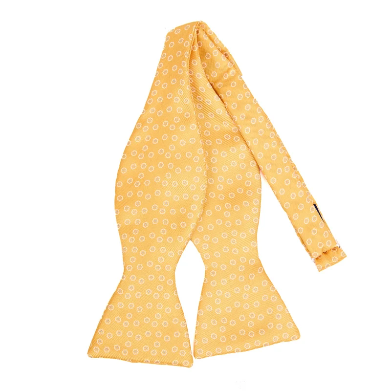 YELLOW SELF-TIE PRINTED SILK BOW TIE