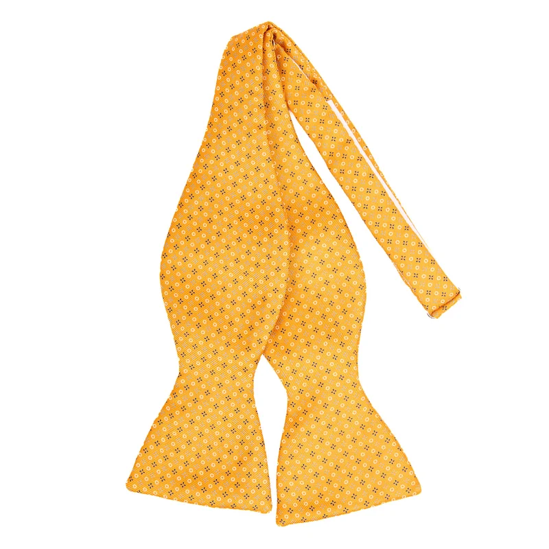 YELLOW SELF-TIE PRINTED SILK BOW TIE
