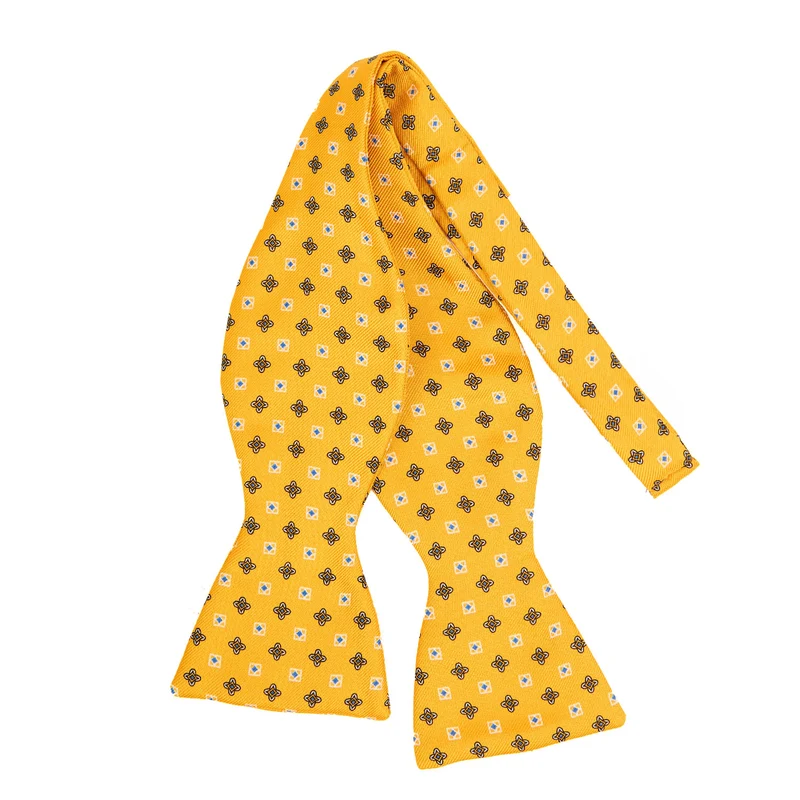 YELLOW SELF-TIE PRINTED SILK BOW TIE