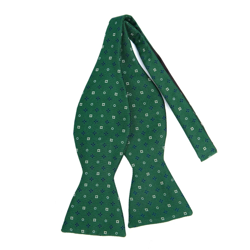 DARK GREEN SELF-TIE PRINTED SILK BOWTIE