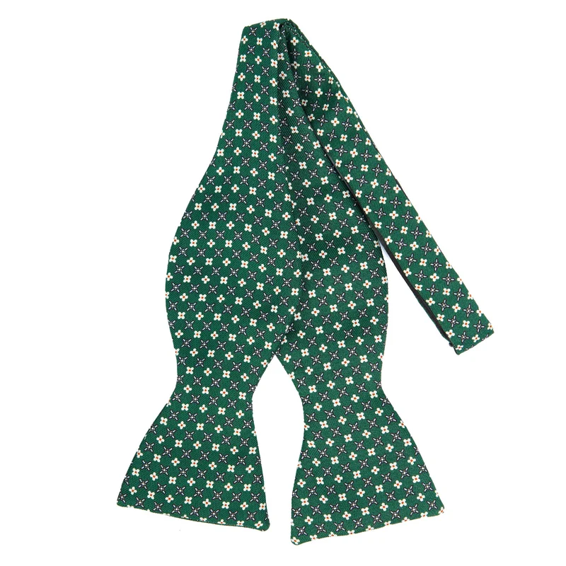DARK GREEN SELF-TIE PRINTED SILK BOWTIE