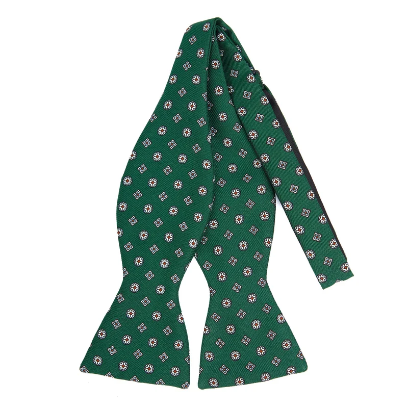 DARK GREEN SELF-TIE PRINTED SILK BOWTIE
