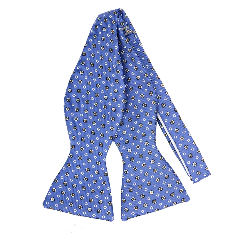 POWDER BLUE SELF-TIE PRINTED SILK BOW TIE