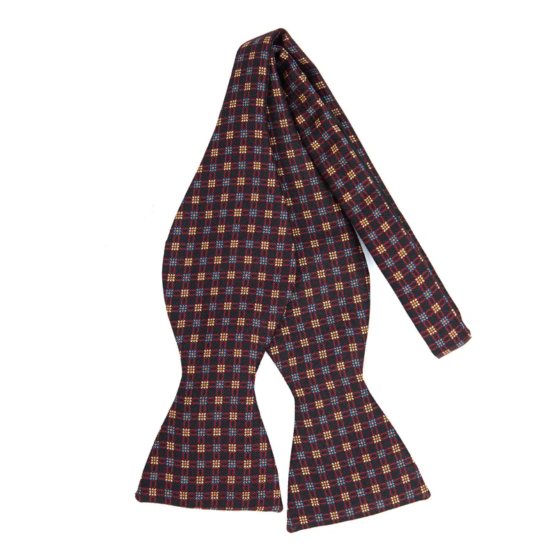 DARK BLUE SELF-TIE PRINTED SILK BOWTIE