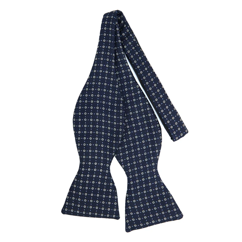 DARK BLUE SELF-TIE PRINTED SILK BOWTIE