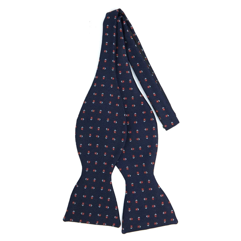DARK BLUE SELF-TIE PRINTED SILK BOWTIE