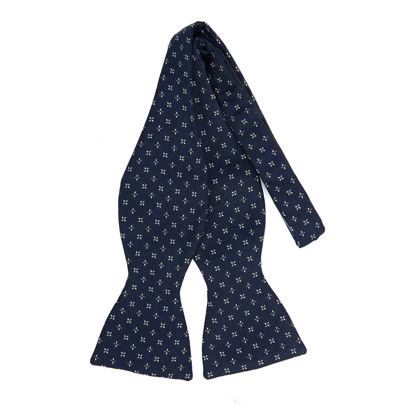 DARK BLUE SELF-TIE PRINTED SILK BOWTIE