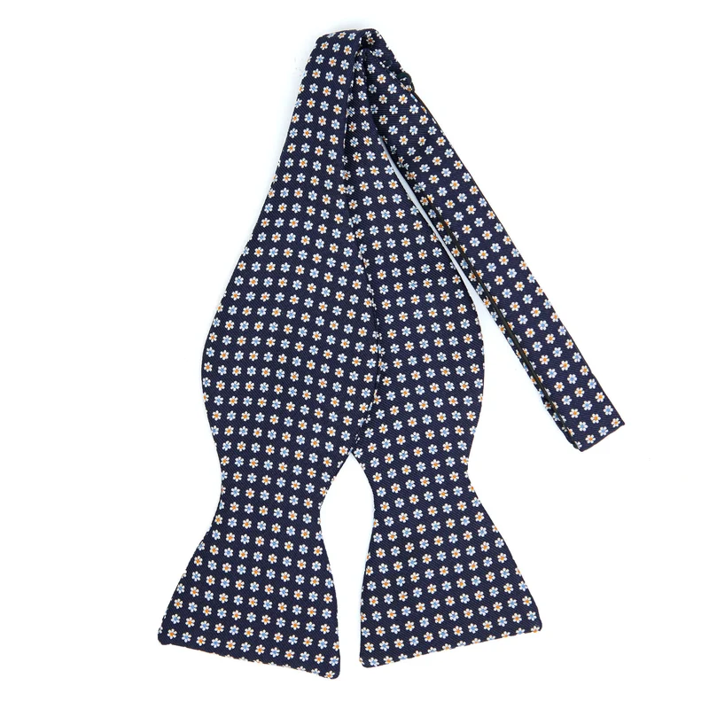 DARK BLUE SELF-TIE PRINTED SILK BOWTIE
