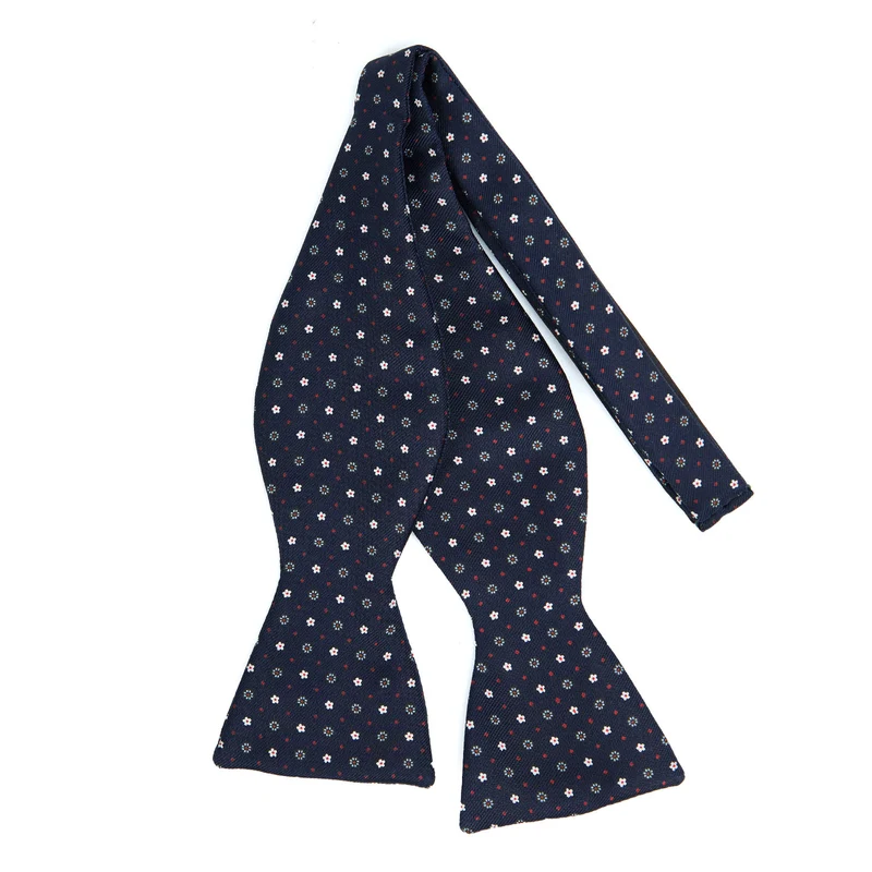 DARK BLUE SELF-TIE PRINTED SILK BOWTIE