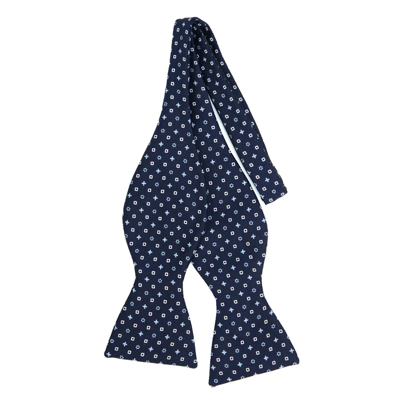 DARK BLUE SELF-TIE PRINTED SILK BOWTIE