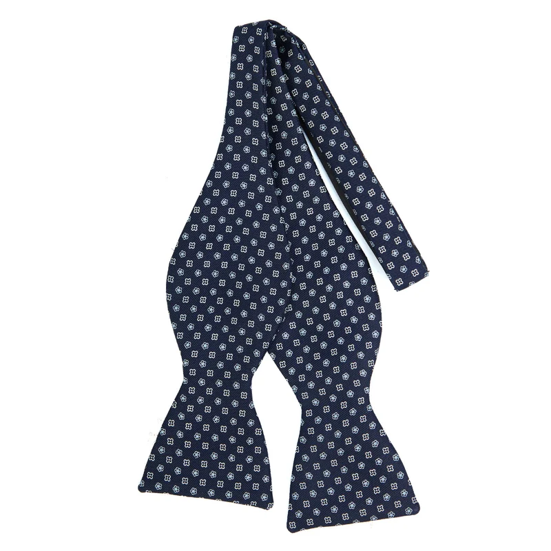 DARK BLUE SELF-TIE PRINTED SILK BOWTIE