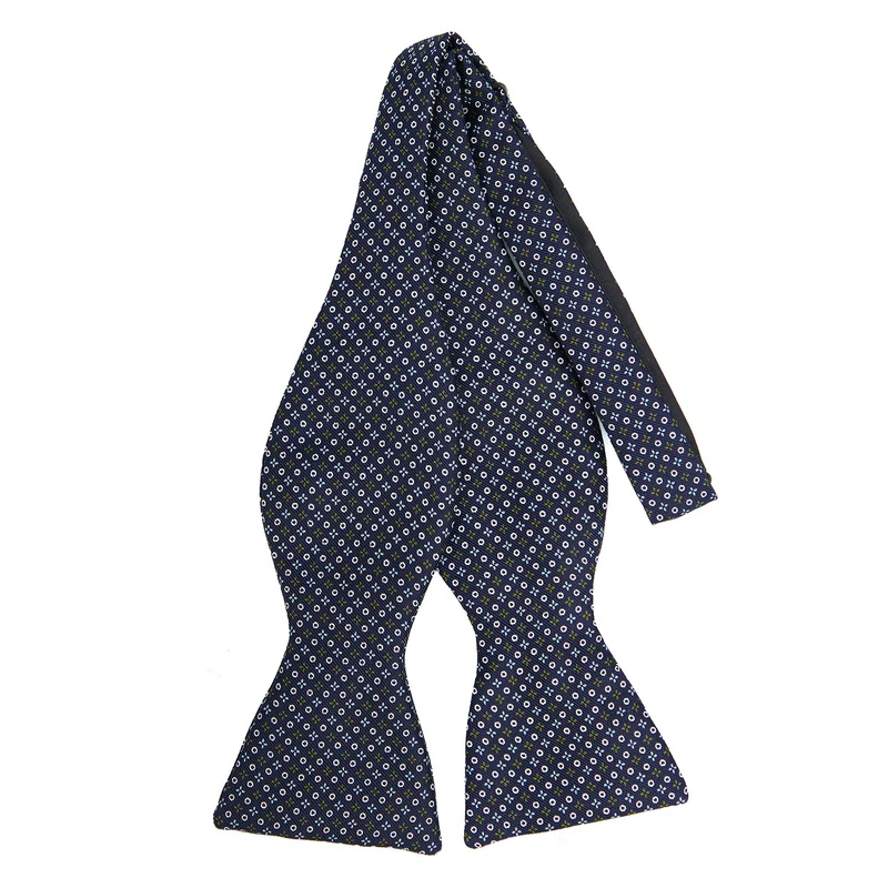 DARK BLUE SELF-TIE PRINTED SILK BOWTIE