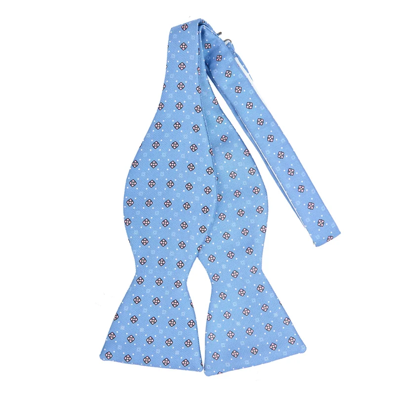LIGHT BLUE SELF-TIE PRINTED SILK BOWTIE