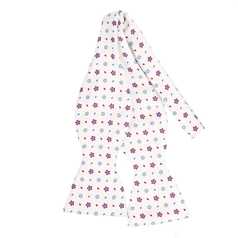 WHITE SELF-TIE PRINTED SILK BOWTIE