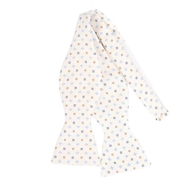 WHITE SELF-TIE PRINTED SILK BOWTIE