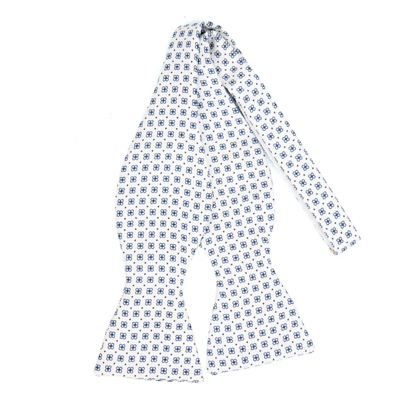 WHITE SELF-TIE PRINTED SILK BOWTIE