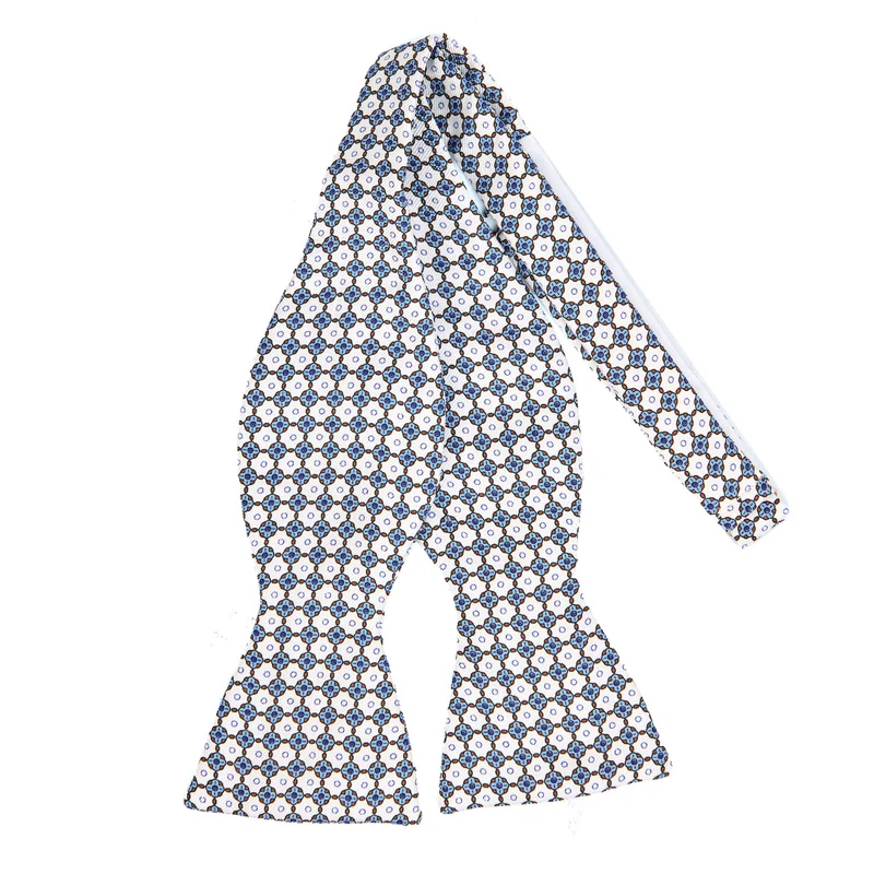 WHITE SELF-TIE PRINTED SILK BOWTIE