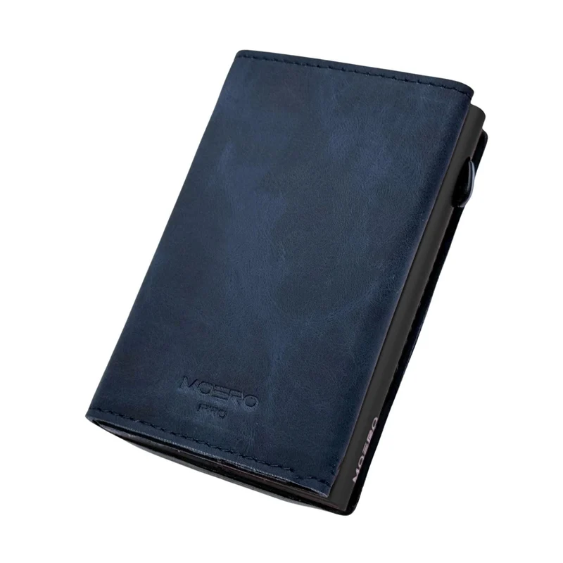 Moero PRO Vintage – Portafoglio in Pelle Vegana Effetto Vintage, Protezione RFID e Chiusura Magnetica – Blu