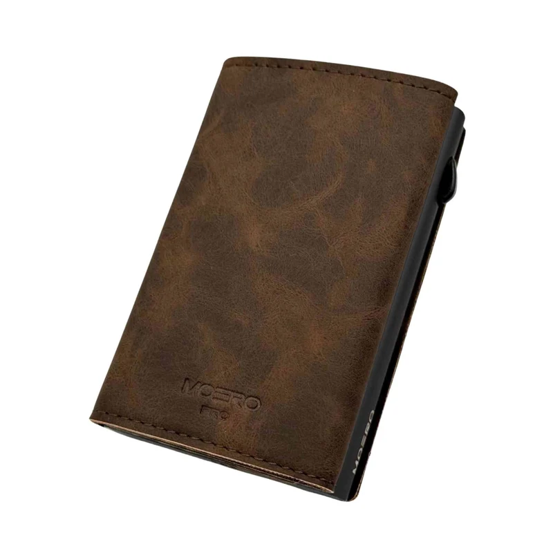 Moero PRO Vintage – Portafoglio in Pelle Vegana Effetto Vintage, Protezione RFID e Chiusura Magnetica – Dark Brown