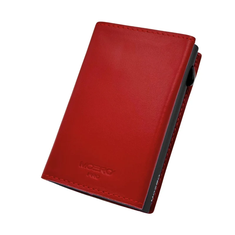 Moero PRO Zip – Portafoglio Linea Prestige in Vera Pelle con Portamonete Zip, RFID e Chiusura Magnetica – Rosso