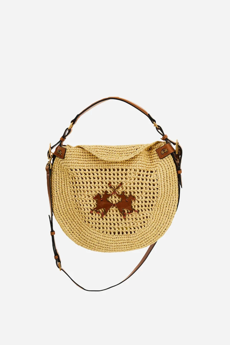 Hobo-Bag aus Bast mit Maxi-Logo und Lederdetails - Luna Cord
