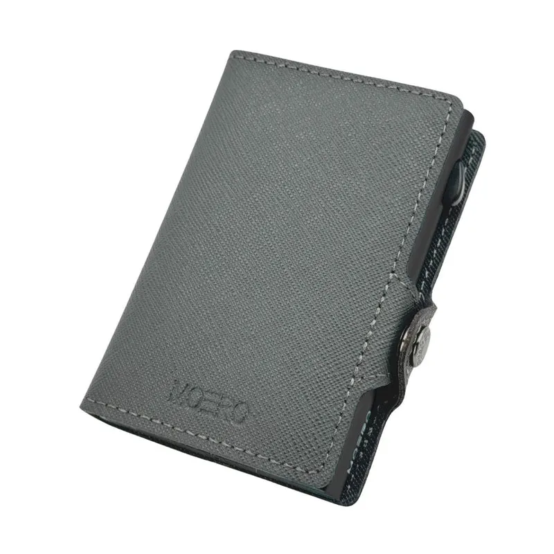 Moero Classic Saffiano – Portafoglio in Vera Pelle Saffiano Antigraffio, Protezione RFID e Chiusura con Bottone – Grigio